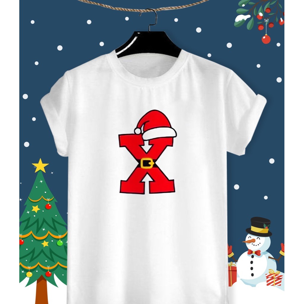 เสื้ออักษร X คริสต์มาส Merry Christmas Xmas ผ้า TK ใส่สบาย สีสันสดใส ไม่ยืดไม่ย้วย