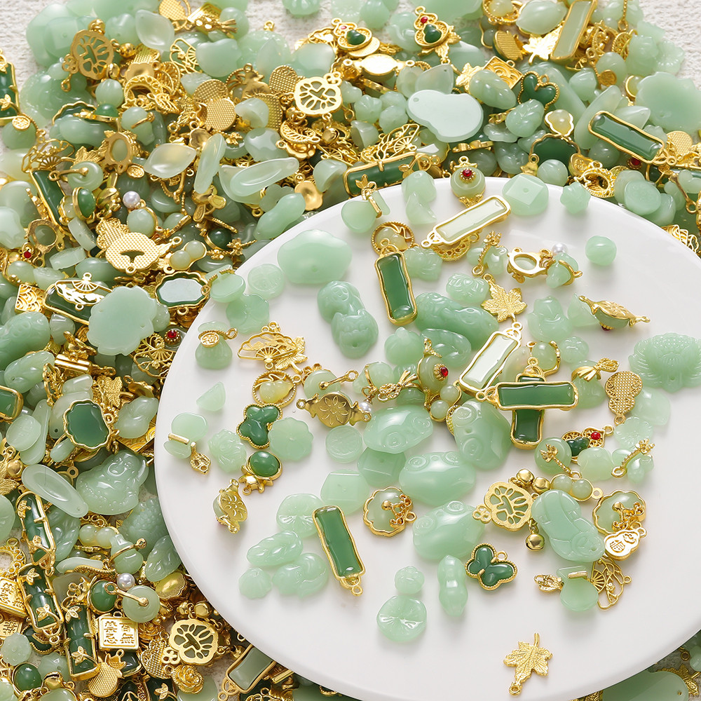 St. kunkka สุ่มลูกปัดหยกผสมลูกปัดหยกโลหะผสมสามารถใช้สําหรับ DIY สร้อยคอสร้อยข้อมือทํา - รูปที่ 2