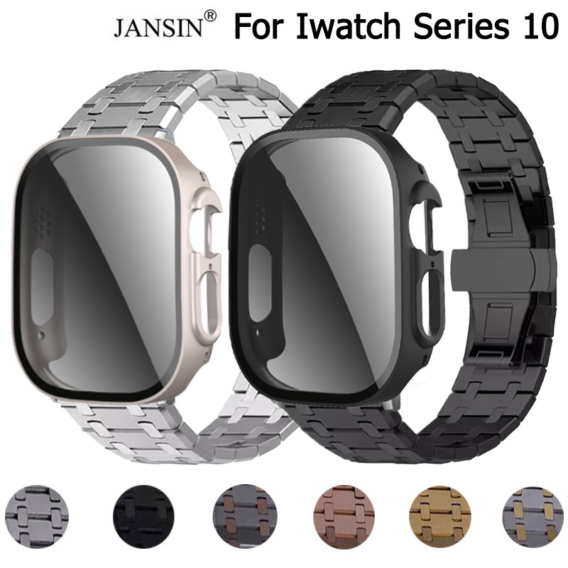 สายสแตนเลสสําหรับ iwatch series 10 46 มม.42 มม.สร้อยข้อมือสําหรับ iwatch series 10 สาย AP + เคส PC