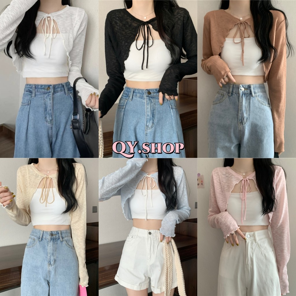 QY.Shop⭐️สินค้าราคาพิเศษ⭐️เสื้อคลุมซีทรูไหมพรม ปลายหยัก น่ารักสไตล์​เกาหลี "Q605" -C