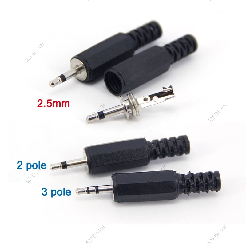 แจ็คตัวผู้ 2.5 มม. 2 3 เสา Audio Mono Stereo Plug ปลั๊กเชื่อมสายเคเบิล