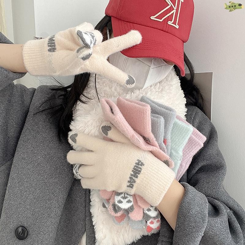 [UNC] 1 คู่ผู้หญิงฤดูหนาวที่อบอุ่นหน้าจอสัมผัสถุงมือยืดถัก Mittens ขนสัตว์เต็มนิ้วถุงมือโครเชต์หญิง TH