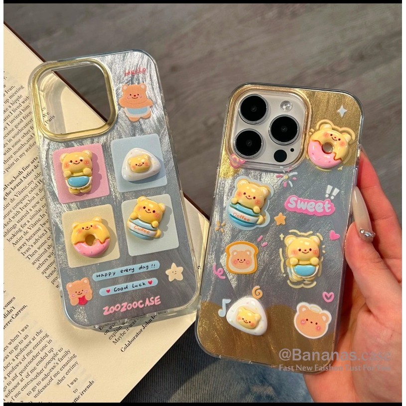 Iphone 16 15 14 13 12 11 Pro Max X Xr Xs Max 7 8 Plus SE2020 เคสโทรศัพท์ 3D DIY การ์ตูนเนยหมีนุ่มปกหลัง