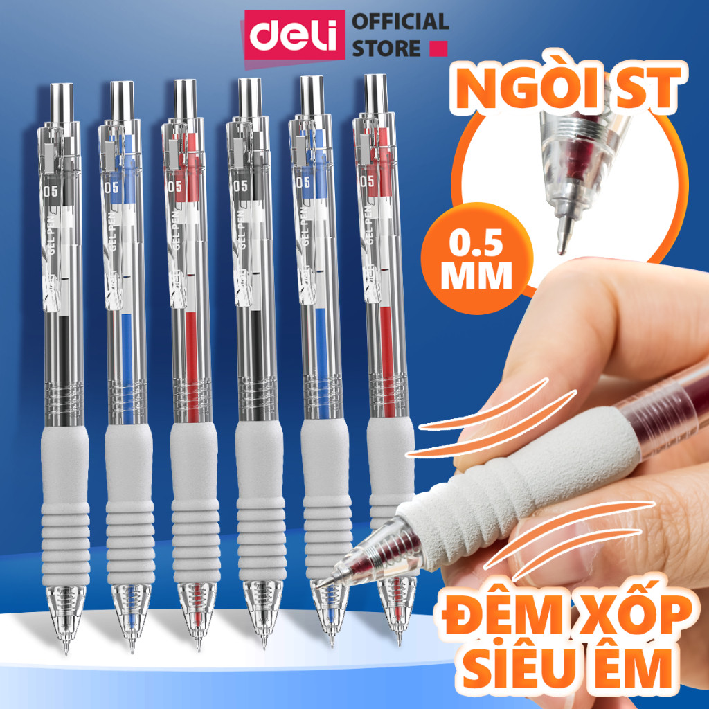 (EG104) ปากกาลูกลื่นเหลว Deli Press Ink Gel Pen Multi-Color Smooth Foam Pad 0.5 มม. Nib สําหรับนักเรียน