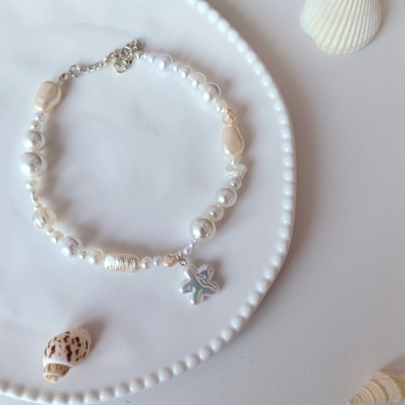 CUTE PLUS Original Handmade สัตว์เลี้ยงสร้อยคอสุนัขแมว Pearl Baroque สร้อยคอปลาดาวเครื่องประดับ