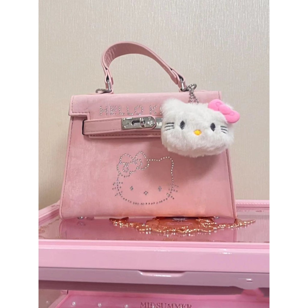 พรีเมี่ยมพื้นผิว HelloKitty แฟลชเพชรสีชมพูทองคำขาวกระเป๋า