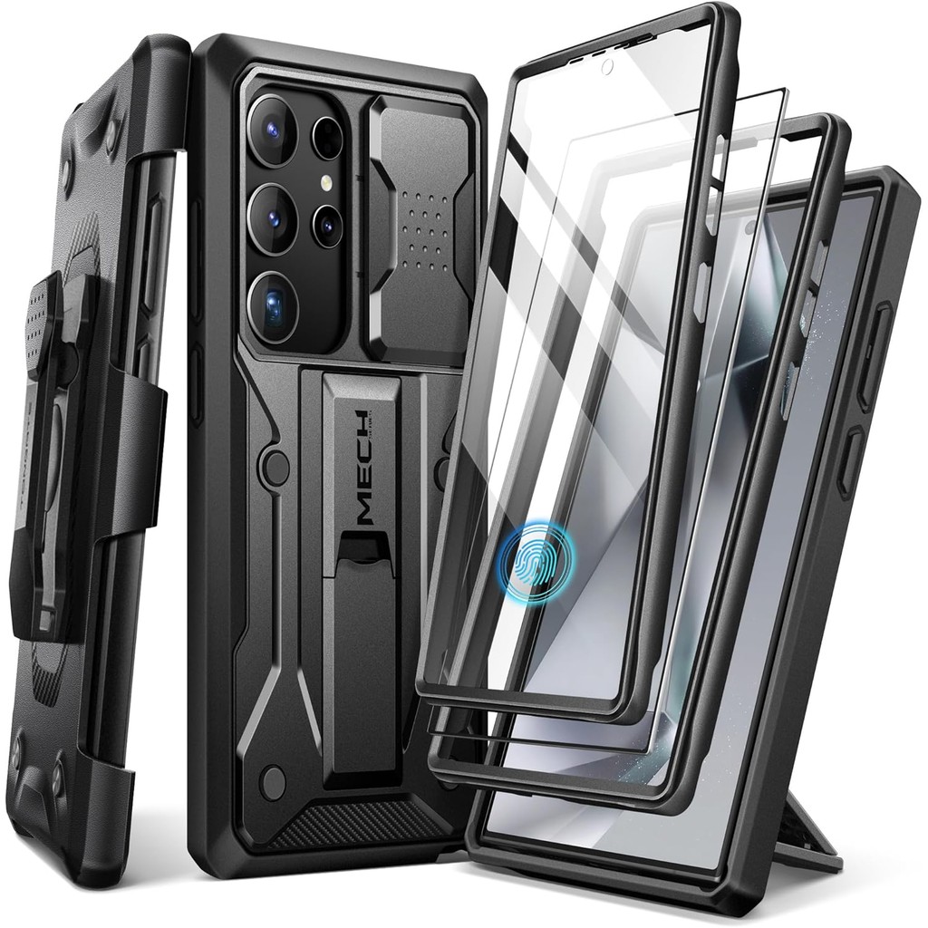 Tongate สําหรับ Samsung Galaxy S25 Ultra / S24 Ultra Case, [Bulit-in Screen Protector & Slide Camera Cover] [กรอบด้านหน้า 2 กรอบ] ทหารกันกระแทก S24 Ultra เคสโทรศัพท์พร้อมขาตั้งและเข็มขัด-Cli