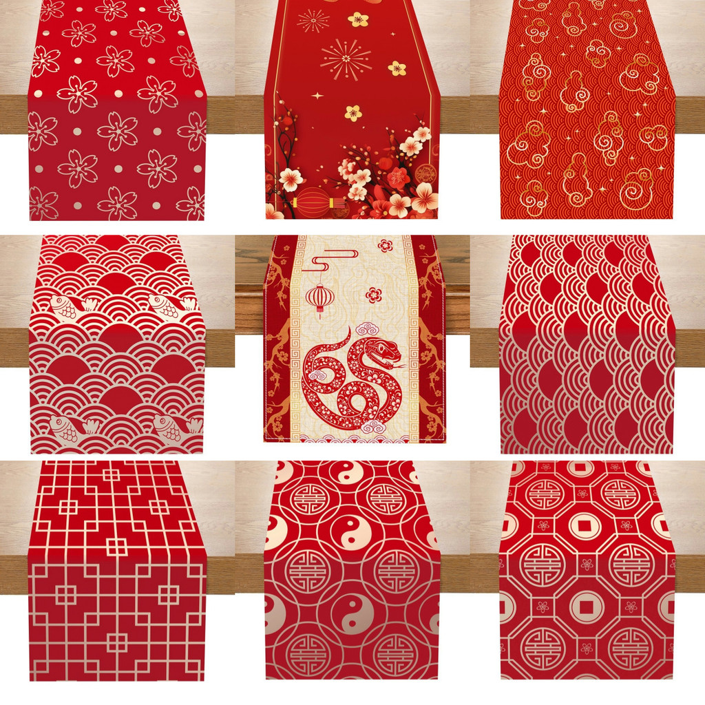 0.35*1.8m Spring Festival Table Runner ตรุษจีนตาราง CNY ตกแต่ง 新年桌 新年 สวัสดีปีใหม่ 2025 ถอดรหัส