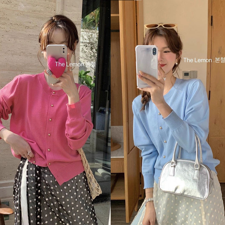 Cuties 🔥 ฤดูใบไม้ร่วงใหม่สไตล์ถัก เสื้อคลุมไหมพรม แขนยาว คอกลม กระดุมด้านหน้า สีสันสดใส X601