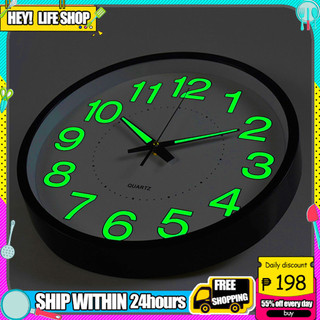 HEY! 12 Inches Luminous Wall Clock 8" Clocks Glow In The Dark with Night Light Big Size