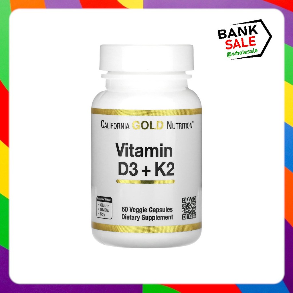 California Gold Nutrition, วิตามิน D3 + K2 บรรจุแคปซูลผัก 60 แคปซูล