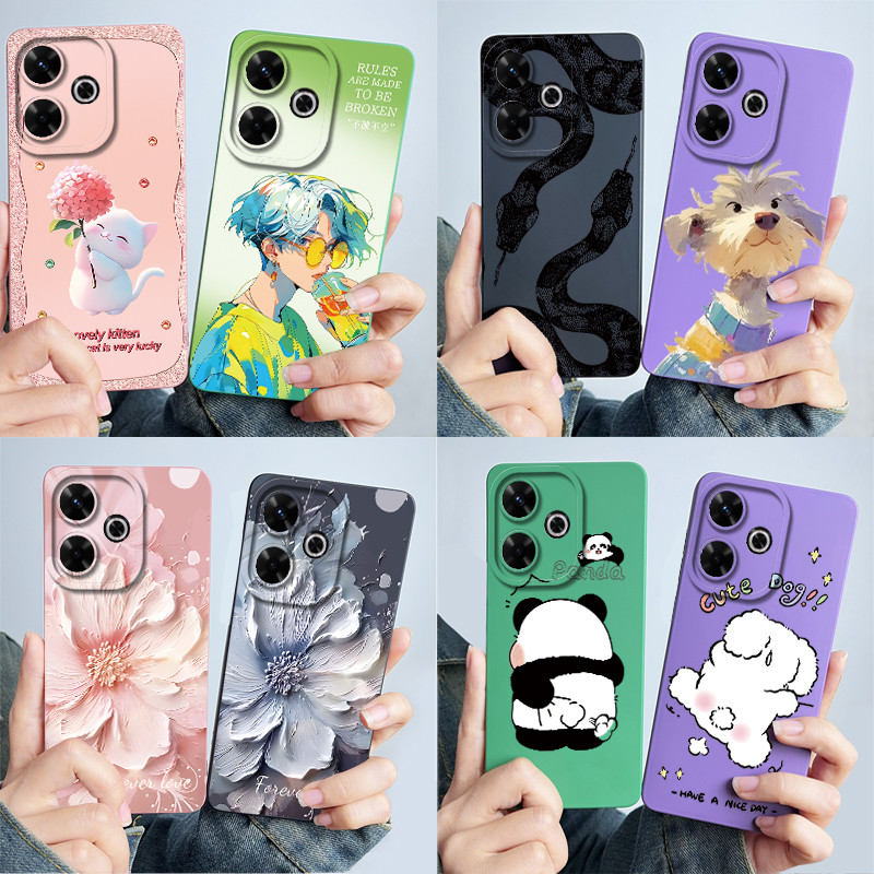 สําหรับ Xiaomi POCO M6 4G Redmi 13 4G 5Gเคสโทรศัพท์PocoM6 4G Redmi13ปลอกซิลิโคนอ่อนนุ่มหวานทาสีแฟชั่นการ์ตูนกันชนน่ารักดอกไม้พิมพ์ป้องกันปกหลัง