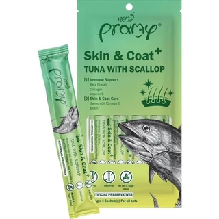 Pramy Smoothie สมูทตี้ ขนมแมวเลียพรามี่ เพื่อสุขภาพน้องแมว Human Grade แพ็ค 14g x 4 ซอง