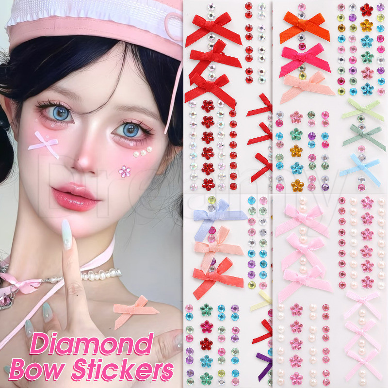 3d Rhinestones ริบบิ้นโบว์สติกเกอร์ - สติกเกอร์อะคริลิคมีกาวในตัว - DIY Body Art Decals - สําหรับปีใหม่แต่งหน้า - สติ๊กเกอร์รอยสักชั่วคราว - Glitter Diamond Tattoo Patch
