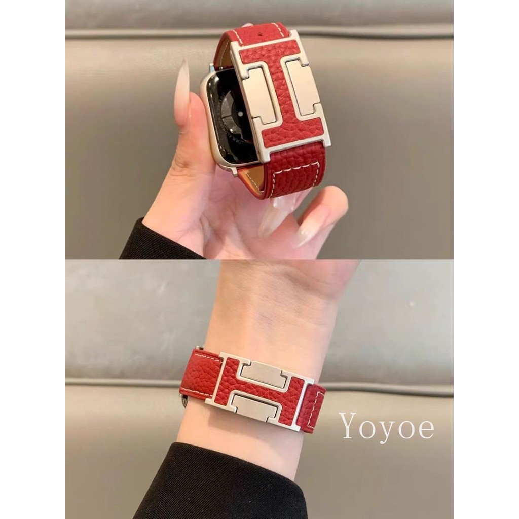 สายหนังลายลิ้นจี่สําหรับ แอปเปิล ดู ชุด 10 46 มม.42 มม.สร้อยข้อมือแม่เหล็กรูปตัว ชม.iดู 9 7 8 6 5 4 กับ 3 45 มม.44 มม.41 มม.40 มม.38 มม.