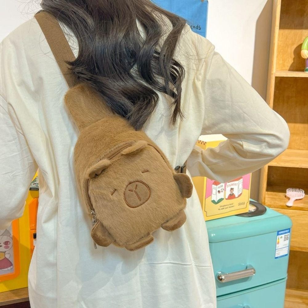 Uumir กระเป๋าสะพายไหล่,กระเป๋าโทรศัพท์ Crossbody ความจุขนาดใหญ่ตุ๊กตา,พร้อมสายรัดปรับได้การ์ตูน Capybara กระเป๋าคาดหน้าอกซิป