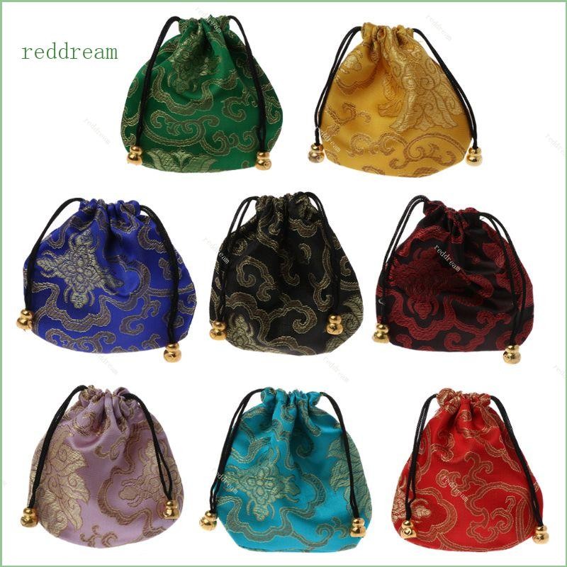 Redd Silk Brocade Jewelry Pouch Drawstring Bags กระเป๋าใส่เหรียญ ปัก Candy Bag