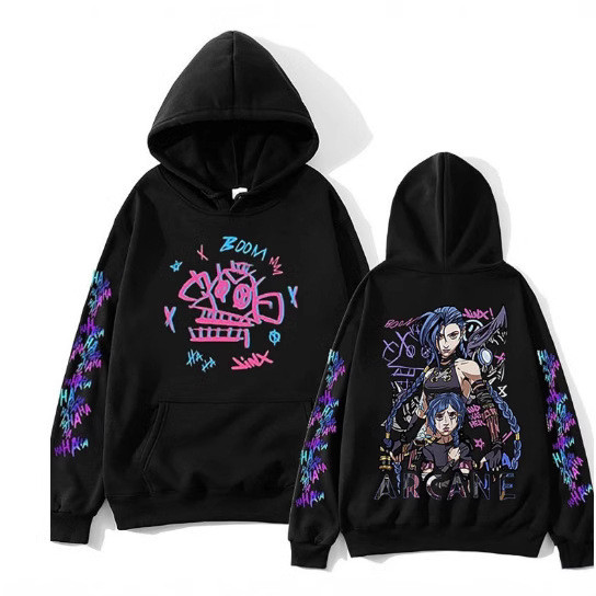 ElegancwCLOW อะนิเมะ Arcane-Jnx Hoodie Harajuku Hip Hop