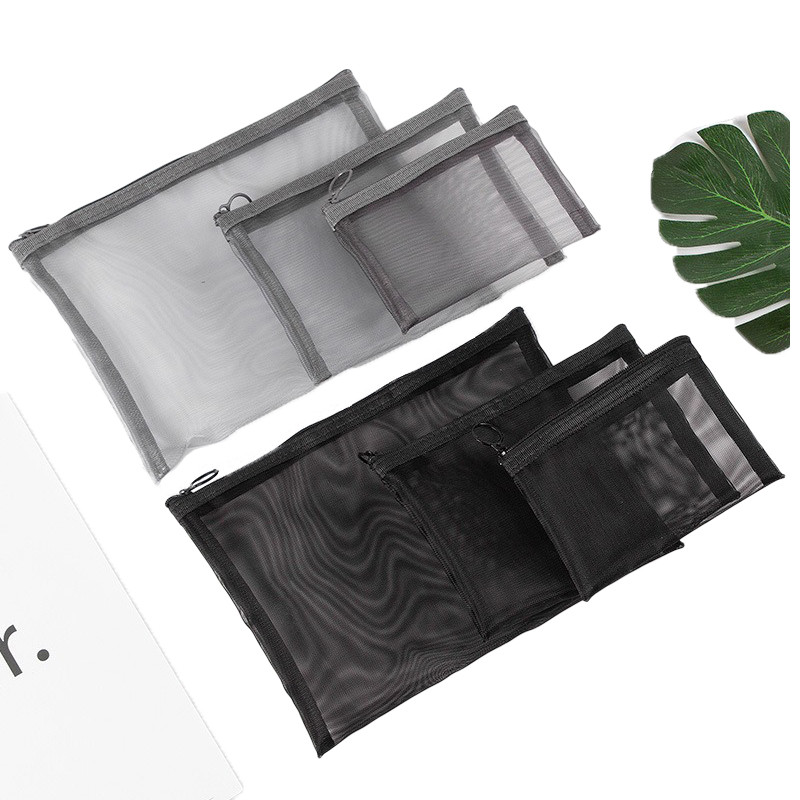 Simple Transparent Makeup Wash Toiletry Bag Transparent Zipper Nylon Mesh Cosmetic Bag 情