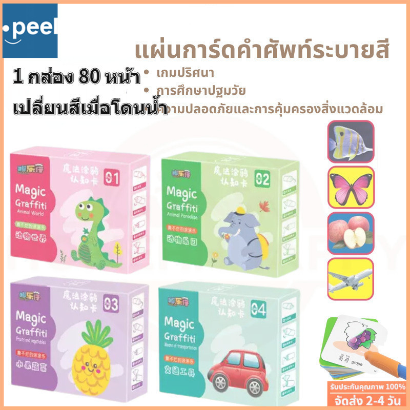 สามารถนํามาใช้ซ้ําได้ แผ่นการ์ดคำศัพท์ระบายสี สำหรับเด็ก แฟลชการ์ด บัตรภาพคำศัพท์ flashcard สมุดระบายสี