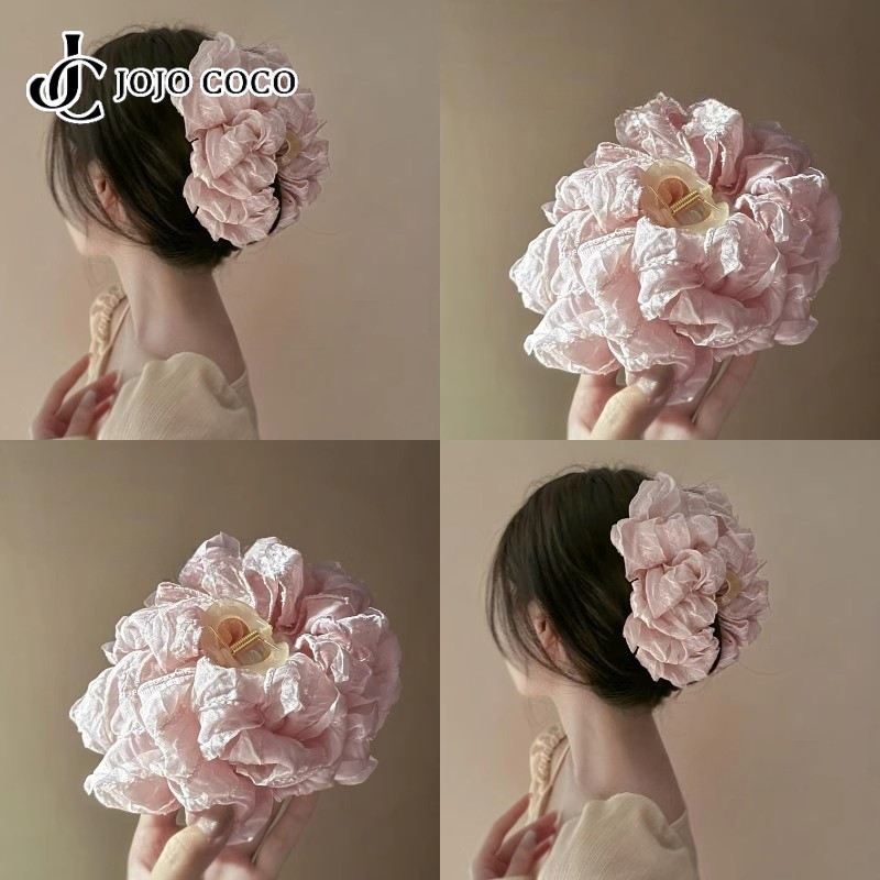 Jojo COCO 2024 ใหม่สไตล์เกาหลีหลายชั้น Bubble Bow Grabber Gauze กิ๊บติดผมดอกไม้