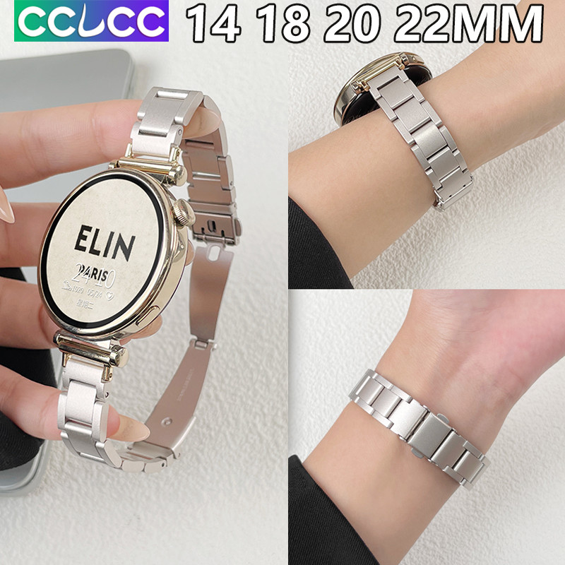 Cclcc 14 มม.สแตนเลสสตีลกีฬาสร้อยข้อมือ 20 มม.Garmin Forerunner 255/265s สายรัดข้อมือ Venu 3s/2 โลหะพรีเมี่ยม 22 มม.18 มม.Huawei smart watch GT 5 4 41 มม.พับสายคล้องคอ