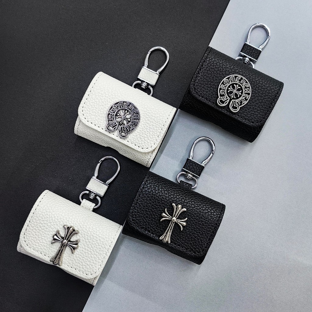 Chrome Cross พวงกุญแจกระเป๋าหนังฝาครอบปลอกสําหรับ AIRPODS 4 ANC 3 PRO 3 2 เคสป้องกัน