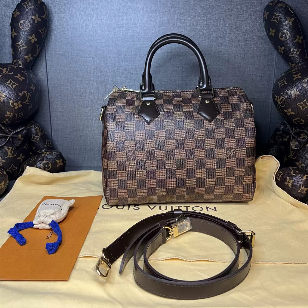 【มือสองเดิม】 （N41368）Louis Vuitton SPEEDY 25 กระเป๋าถือ/กระเป๋าทรงหมอน/กระเป๋าลายสก๊อต/กระเป๋าสะพายไ