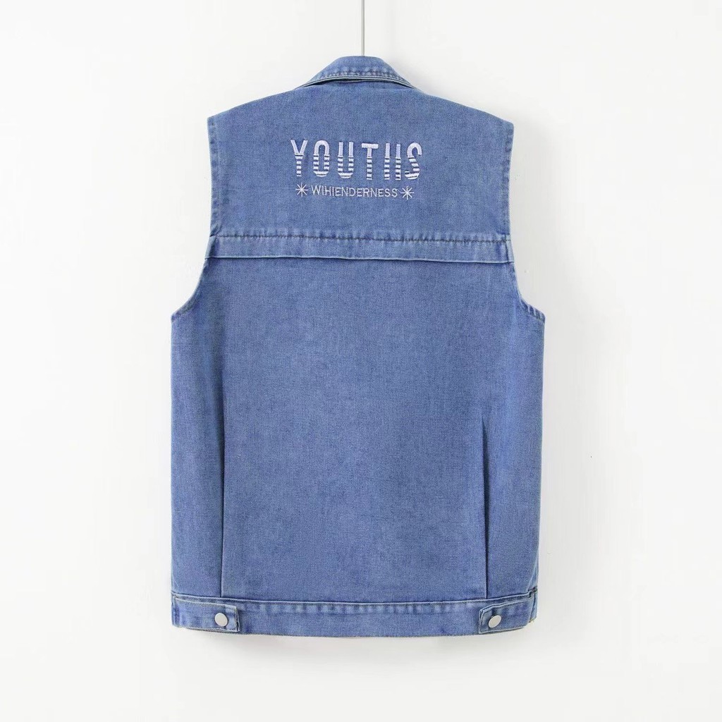 ขนาดใหญ่ขนาดสบายๆเสื้อกั๊กยีนส์สไตล์ใหม่ผ้ายีนส์หลวมเสื้อก รูปที่ 2