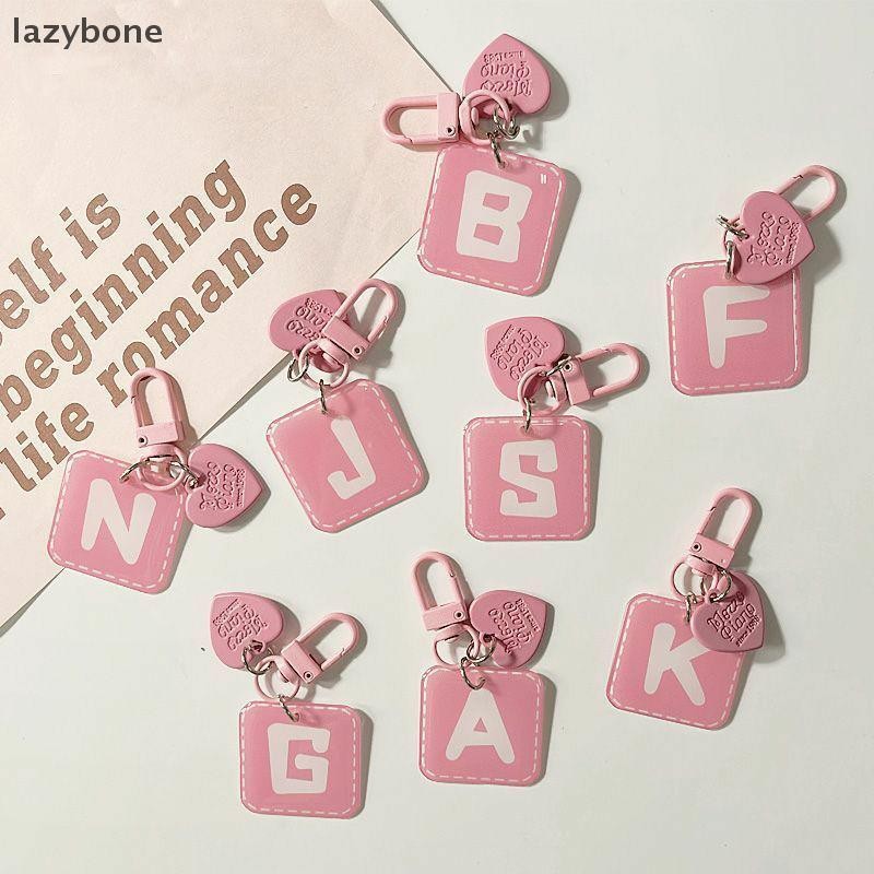 {LZ} สีชมพู 26 ตัวอักษรออกแบบพวงกุญแจเรียบง่ายสําหรับผู้หญิงเครื่องประดับ Charm Stylish Sophisticated Everyday Wear AZ Key Chains {lazybone}