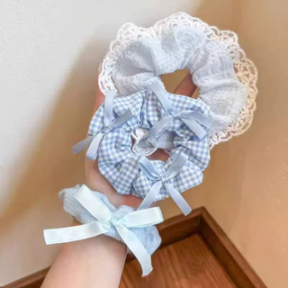เด็กน่ารักเด็ก Blue Series Bowknot เชือกผมยางรัดผม Scrunchies เครื่องประดับผม