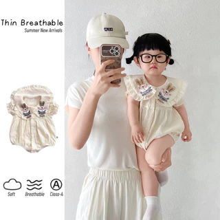 ฤดูร้อนใหม่เสื้อผ้าเด็ก ชุดรอมเปอร์ 0-28 เดือนทารกแรกเกิดน่ารักสุดน่ารักกระต่ายสไตล์เจ้าหญิงแขนสั้นปกพลิกระบายอากาศสาวบอดี้สูท