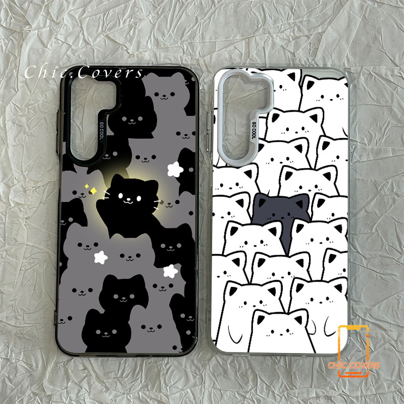 สำหรับ Samsung A54 A55 A23 A05s A02s A15 A25 A12 A03 A02s A05 A06 A14 M12 A30s ลูกแมวสีดำและสีขาวโทรศัพท์ซัมซุง A04s A50