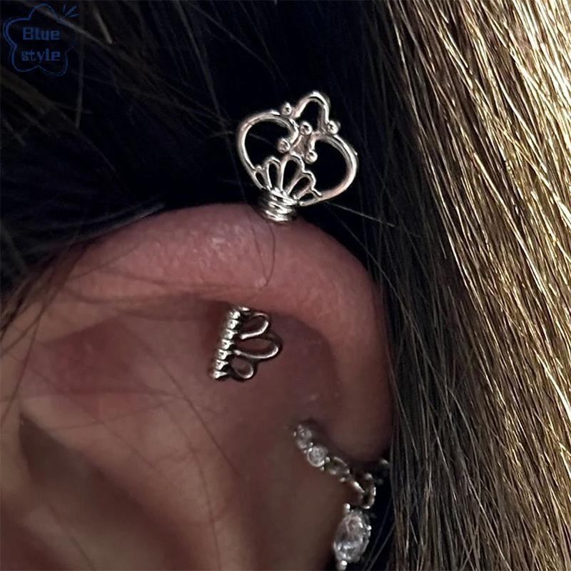 Bluestyle น่ารักที่ไม่ซ้ํากัน Hollow Key หูกระดูกเล็บสําหรับผู้หญิงสาวแฟชั่นเรียบง่ายภูมิแพ้ป้องกันต่างหูเครื่องประดับอุปกรณ์เสริมของขวัญใหม่