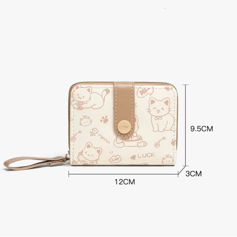กระเป๋าสตางค์ใบสั้น การ์ตูนน่ารักนักเรียนพับกระเป๋าสตางค์ซิปกระเป๋าใส่เหรียญแมวผู้ถือบัตร - รูปที่ 4
