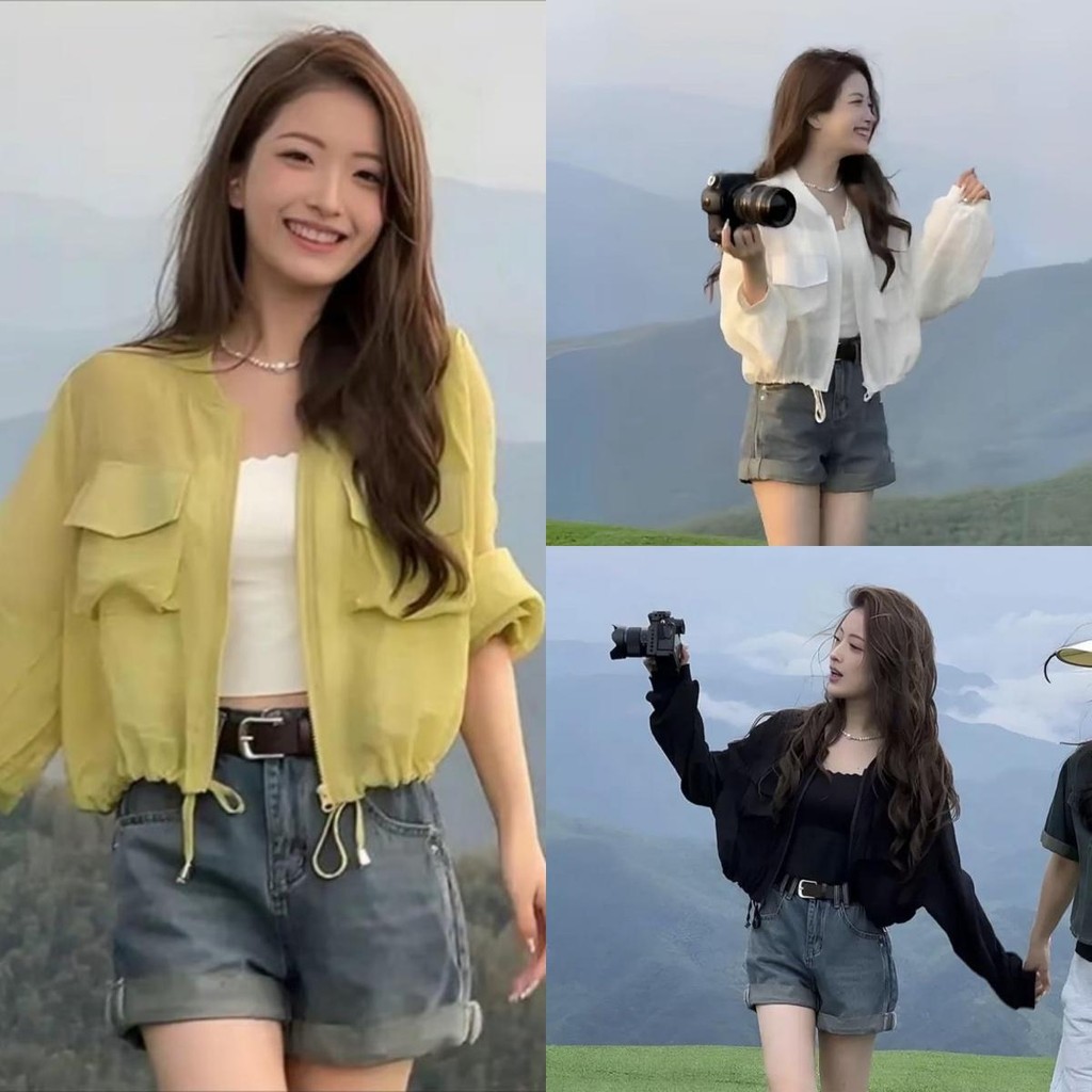 เสื้อคลุมผ้าร่ม มีกระเป๋าด้านหน้า K13 คอเสื้อและแขนเสื้อเป็นงานผ้าคอตตอน มีเชือกรูดผูกหน้า พร้อมส่ง กันลม ใส่สบาย มีซิป