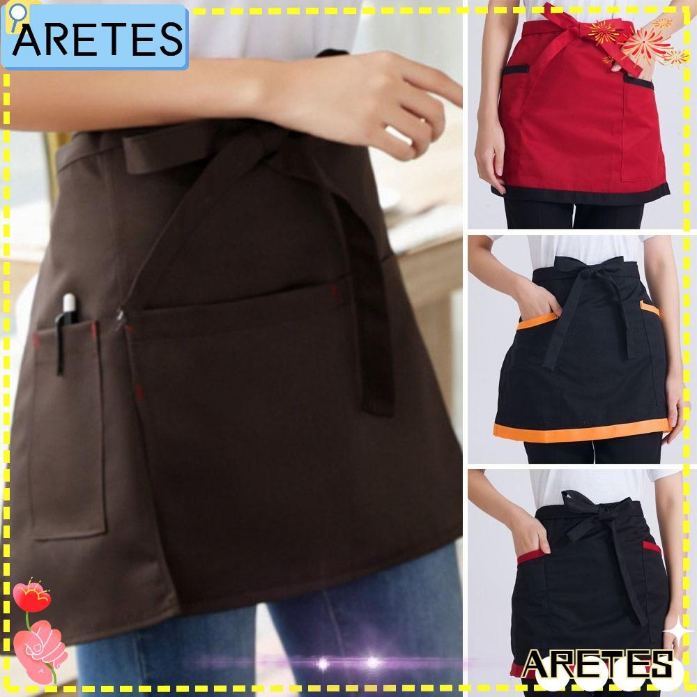 ARETS ผ้ากันเปื้อนพนักงานเสิร์ฟสั้นครึ่งตัว ครึ่งเอว สําหรับครัว บาร์ คาเฟ่ ทําความสะอาด กันเปื้อนเอว ผู้ชายผู้หญิง