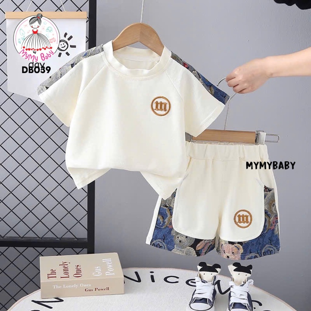 ชุดรูปตัว M พร้อมตัดแต่งไหล่ผ้าสําหรับเด็ก 1 2 3 4 5 ปี MyMy BaBy DB039 เสื้อผ้าฤดูร้อนสําหรับเด็ก