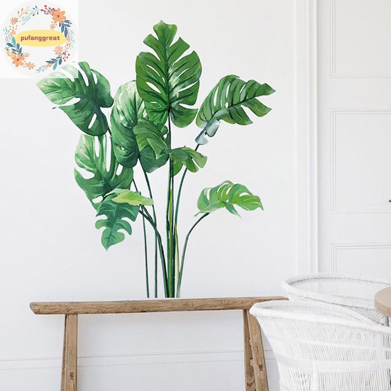 Pufanggreat ขนาดใหญ่ Tropical พืชสีเขียวใบสติ๊กเกอร์ติดผนัง Home Room Decor ปาล์ม Decal TH