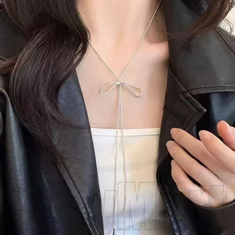 โลหะผสมปรับสร้อยคอออกแบบโบว์,เครื่องประดับเงินสําหรับสวมใส่ทุกวัน,28.5เซนติเมตรความยาวโซ่ปรับแต่งสําหรับผู้หญิง/สาว