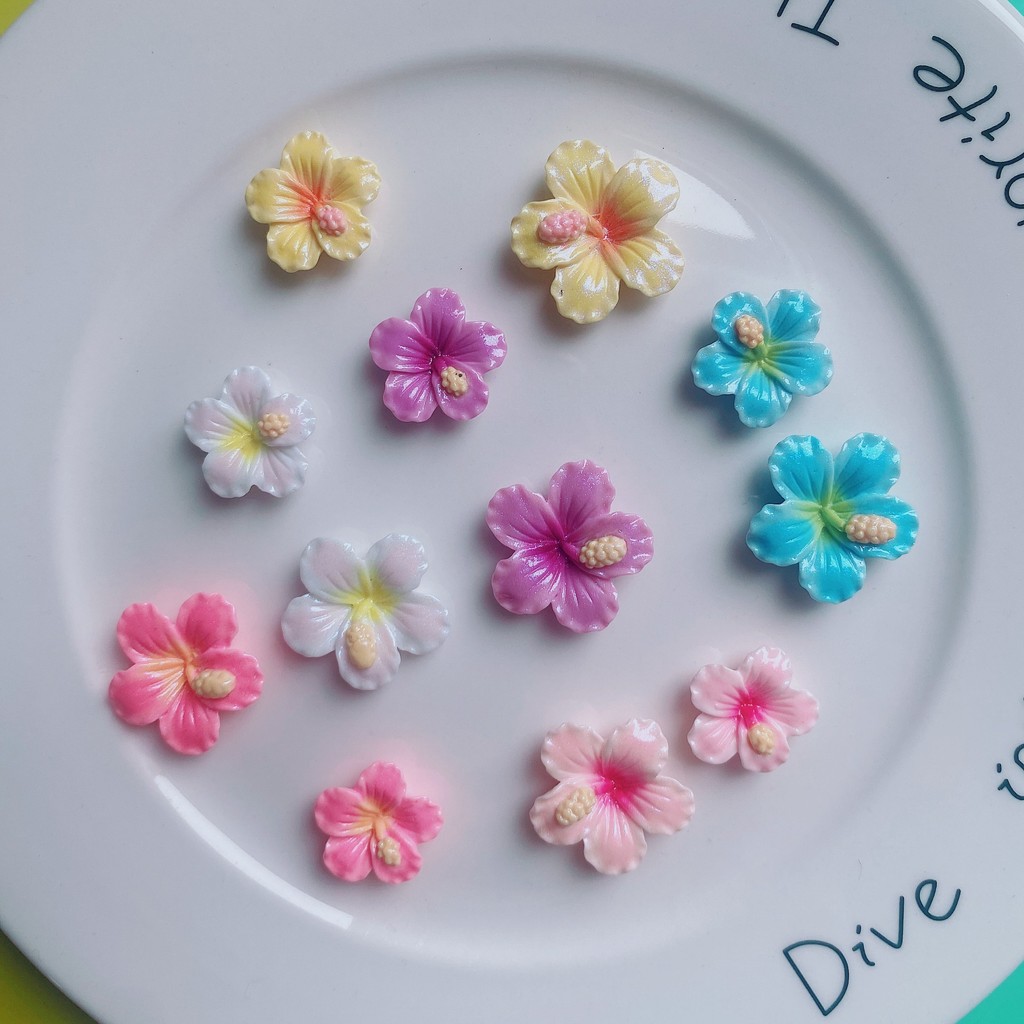 10 ชิ้น/เซ็ตสุ่มผสมไล่ระดับสีห้ากลีบ FlowerResin Flatbacks Diy สําหรับ Handmade กิ๊บติดผมทําอุปกรณ์ตกแต่ง