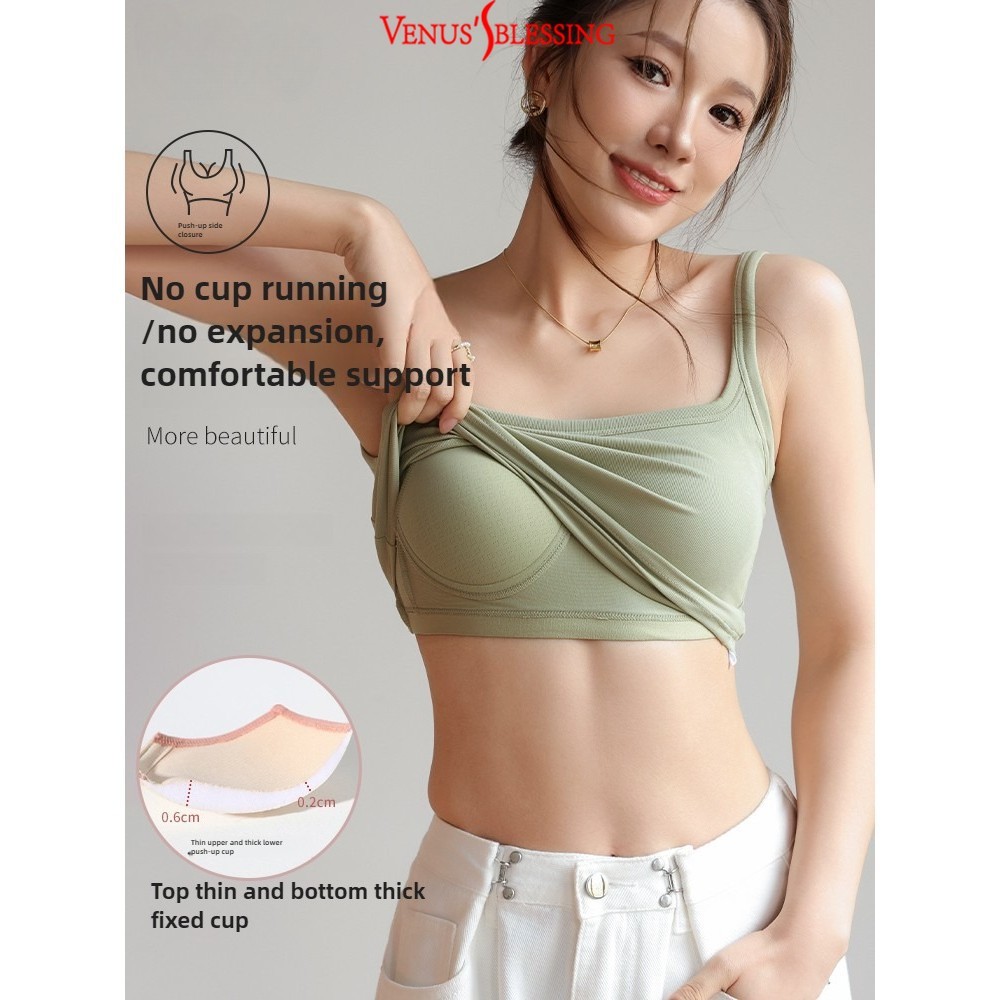 ( Ready Stock ) 2-in-1 วินเทจสแควร์คอปก ยู-กลับ สาวสั้น เสื้อชั้นในสตรี ผู้หญิงนุ่มพืชยอดนิยมที่มีคุณภาพสูงระบายอากาศถ้วย - รูปที่ 3