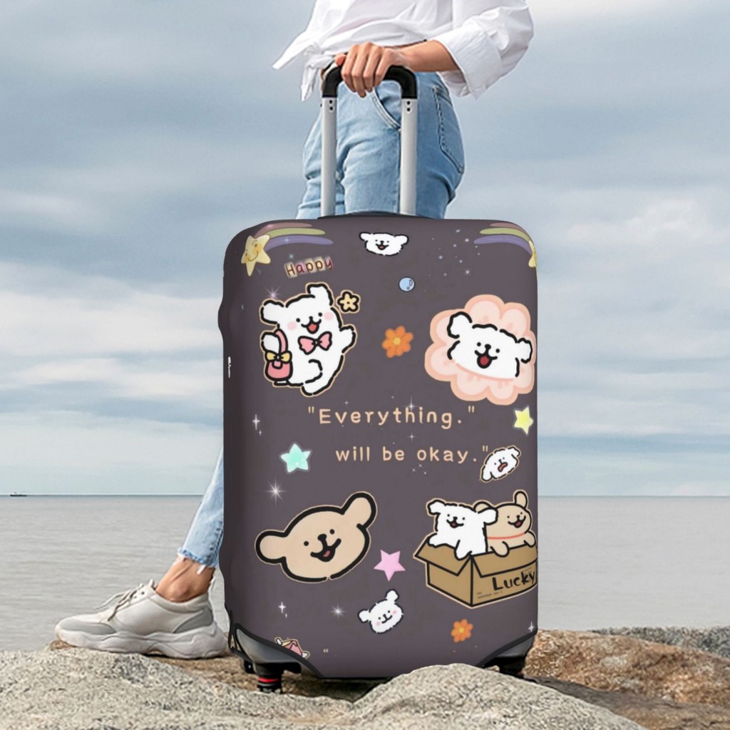 ผ้าคลุมกระเป๋าเดินทาง หมามอลทีส ผ้าสแปนเด็กซ์ แบบยืดหยุ่น ยืดหยุ่น Maltese Puppy Travel Luggage Cover 18-32 นิ้ว BY016