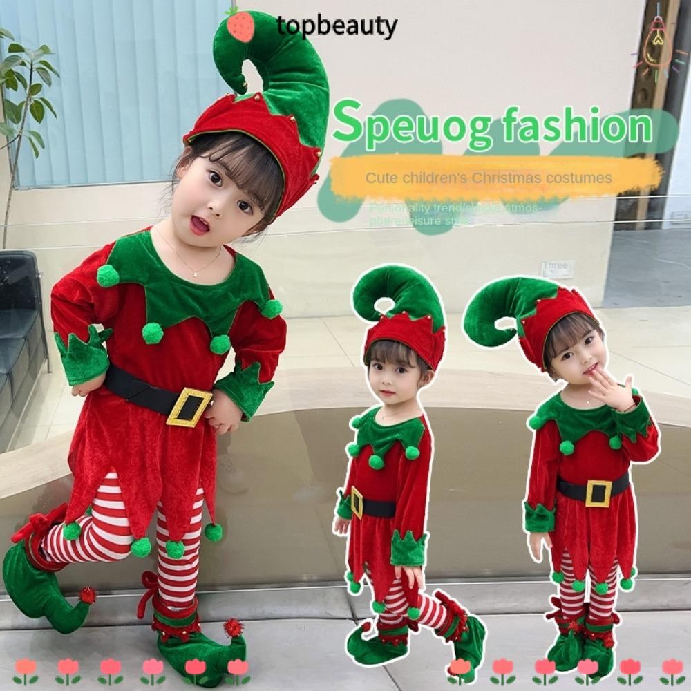 Topbeauty ชุดคริสต์มาสเอลฟ์, ชุดจับคู่ครอบครัวสําหรับผู้ใหญ่เด็กเอลฟ์สีเขียว, ชุดคริสต์มาสแต่งตัวพ่อแม่และลูกปีที่