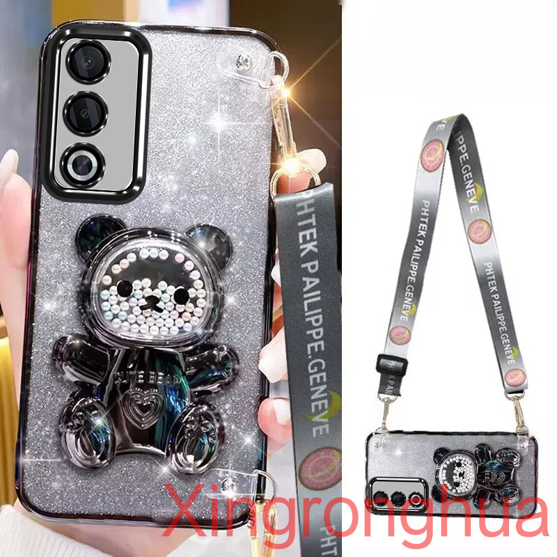 เคสโทรศัพท์สําหรับoppo A3 Pro 5G A3X 5G/ A3 A38 A18 A58 A60 A79 5Gสายรัดข้อมือยาวสไตล์ที่มีสีสันลูกปัดหมีผู้ถือหรูหรานุ่มTpuเคสโทรศัพท์