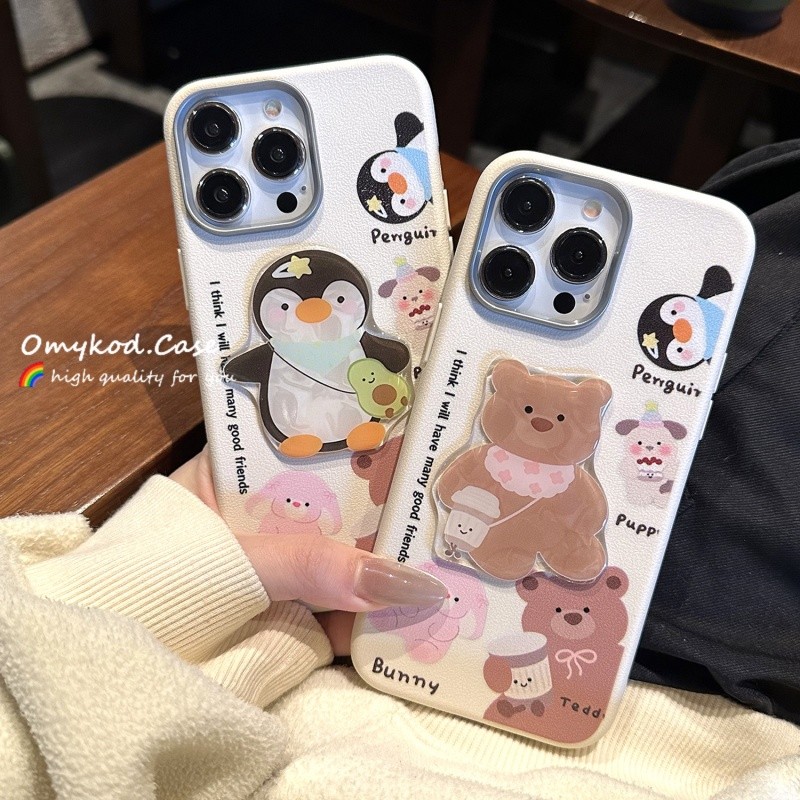 SAMSUNG ปลอกหนังสําหรับsamsung A11 A12 A13 A14 A15 A22 A32 A52 A72 A23 A33 A53 A73 A24 A34 A54 A30 เคสโทรศัพท์INSน่ารักหมีเพนกวินการ์ตูนPatch Anti Dropกันกระแทกนุ่มC