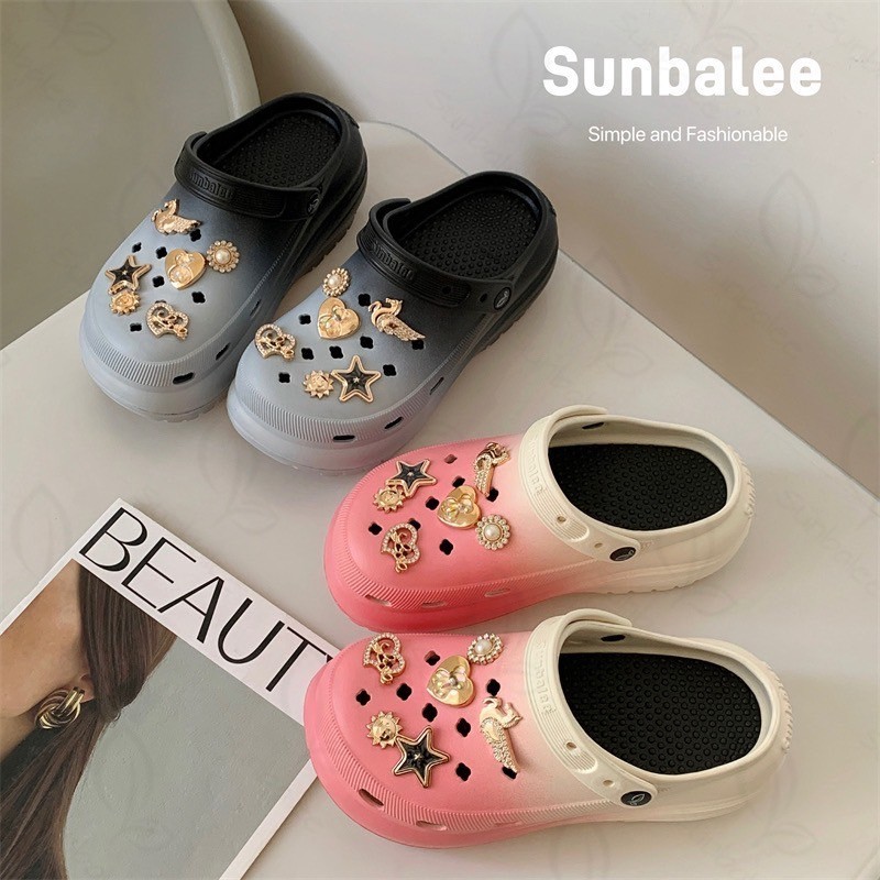 SUNBALEE 🌷 SUN8694-2T รองเท้าหัวโต แถมตัวติด เสริมส้นสูง สไตล์เกาหลี สีพาสเทล วัสดุ EVA สินค้าพร้อมส่ง