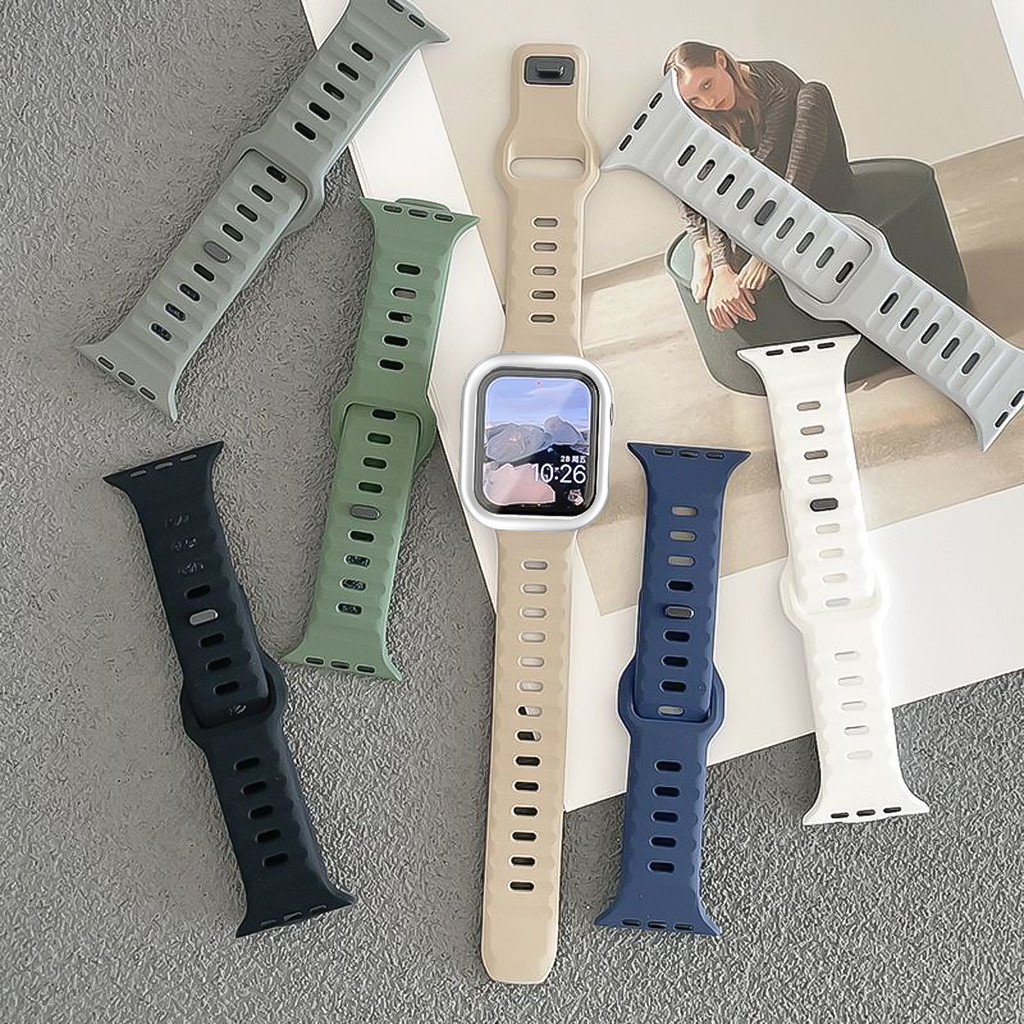 สายซิลิโคน + PC คลุมทั้งหมดสําหรับ Apple Watch 10 46 มม./42 มม.Ultra 49 มม.45 มม.44 มม.41 มม.40 มม.42 มม.38 มม.Iwatch Series10 9 8 7 6 5 4 SE 2 3