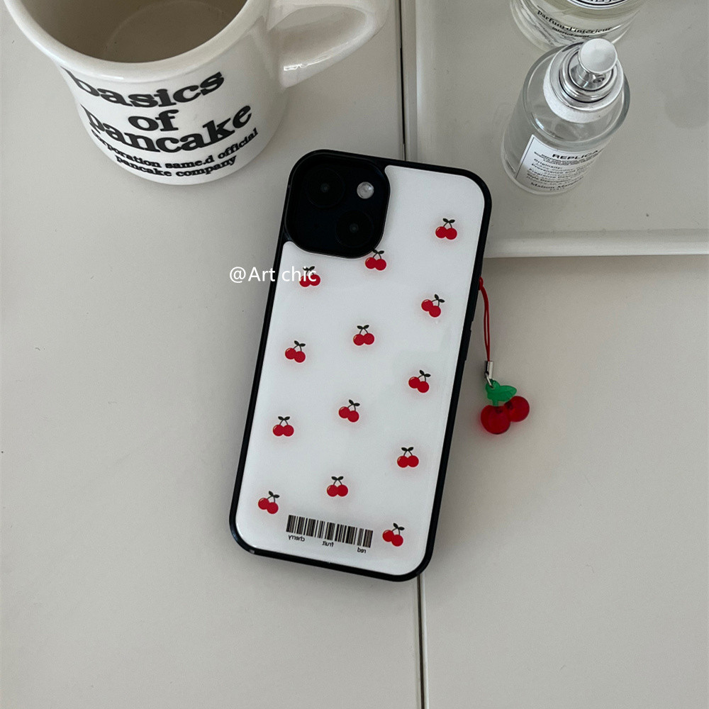 เกาหลี ins Niche หวาน Gentle Girly อารมณ์สีแดงขนาดเล็กเชอร์รี่เคสโทรศัพท์เหมาะสําหรับ iphone17promax/14 สไตล์ใหม่ 15pro หญิง 15 เคสโทรศัพท์ 12/13