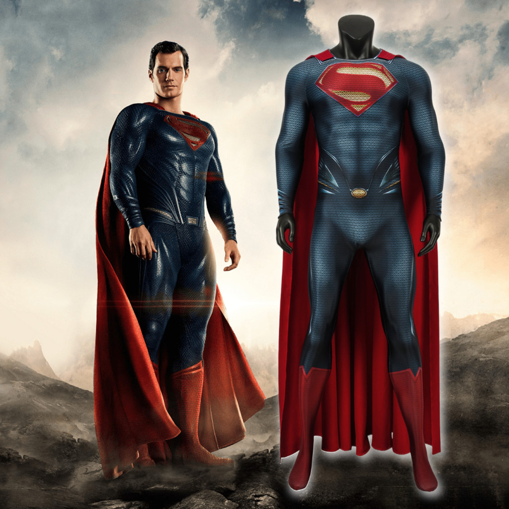 Man of STEEL ชุดคอสเพลย์: ชุดบอดี้สูทของซูเปอร์แมนคลาร์กเคนท์และเสื้อคลุมสีแดงสำหรับผู้ชาย